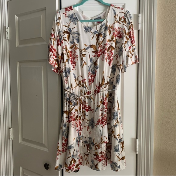Vince Camuto midi dress - elastic waist - self tie - short sleeve - Size L - Picture 1 of 9